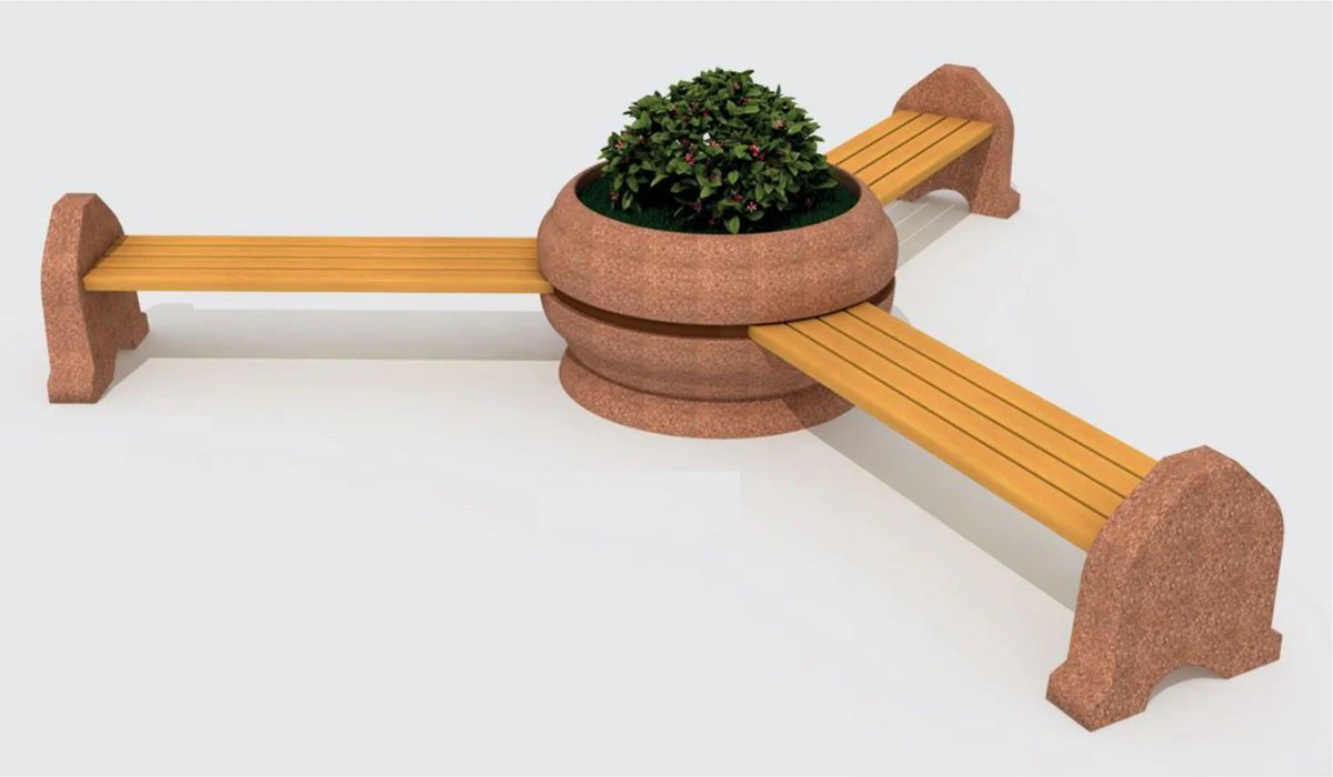 Casa Padrino banco de parque - Banco de ciudad de 3 plazas con maceteros natural / marr¨®n ? 340 cm - Muebles de parque y exterior