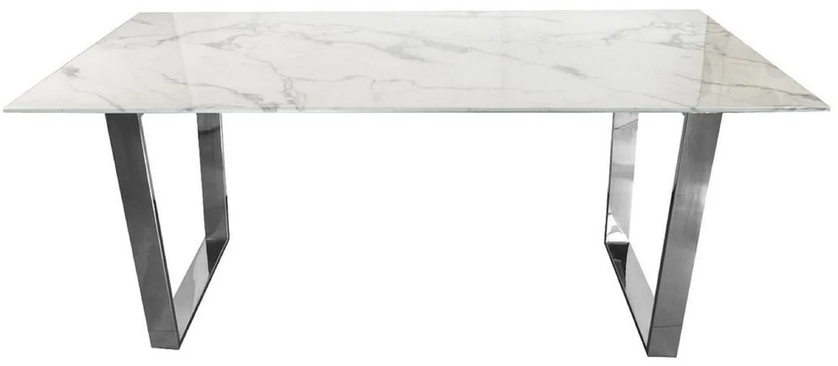 Casa Padrino mesa de comedor de lujo blanco / plata 160 x 80 x A. 75 cm - Mesa de comedor con tapa de m¨¢rmol artificial - Muebles de comedor - Muebles de lujo - Interiores de lujo