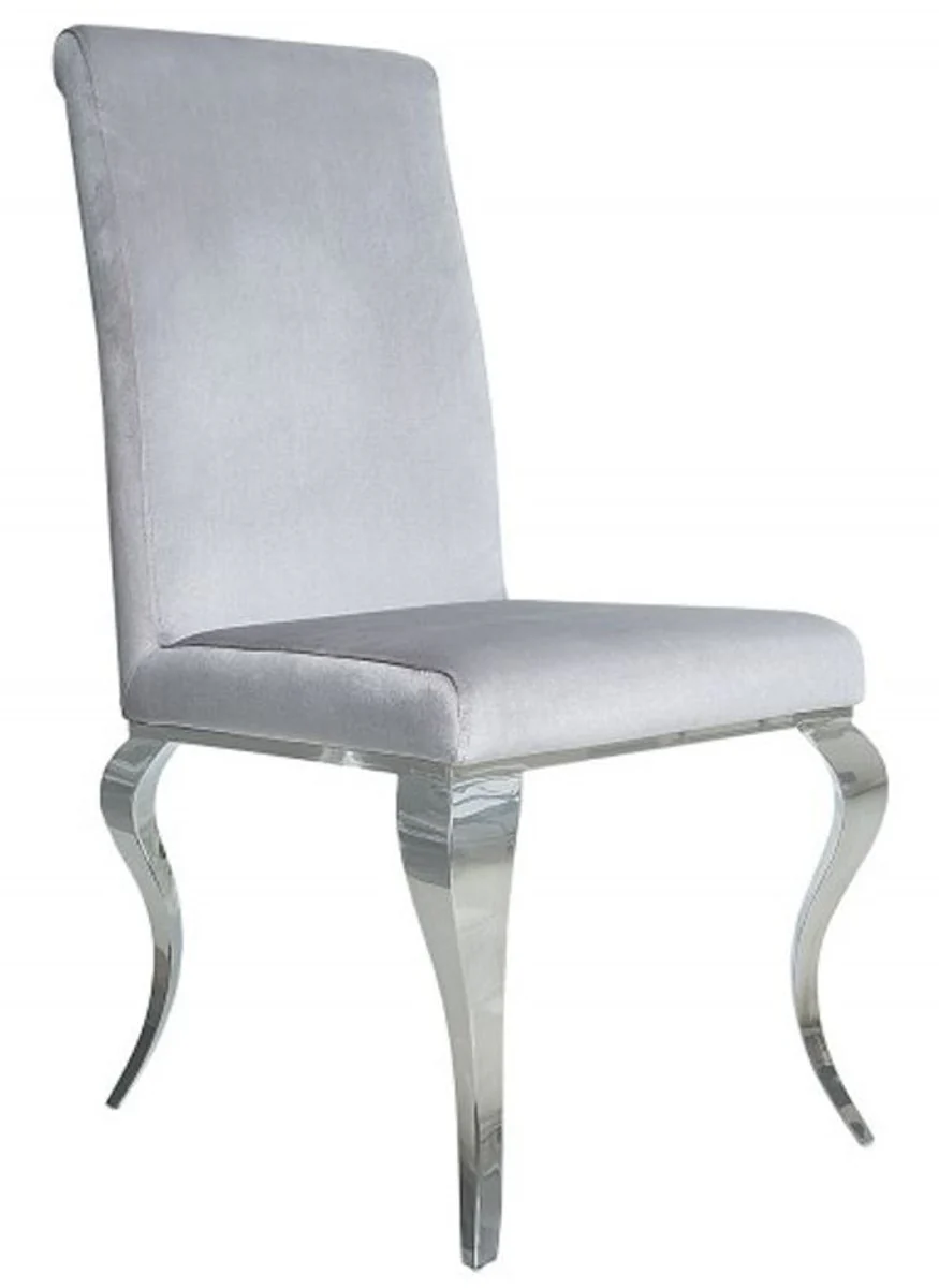 Silla de comedor Casa Padrino gris plata / plata - Silla de dise?o - Calidad de lujo - Barroco moderno