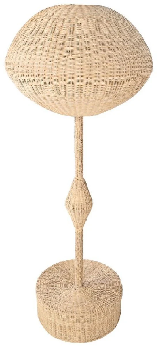 Casa Padrino lámpara de pie de diseño de lujo natural Ø 70 x A. 177 cm - Lámpara de pie redonda de ratán - Lámpara de pie de salón - Luces de lujo - Lámparas de pie de lujo