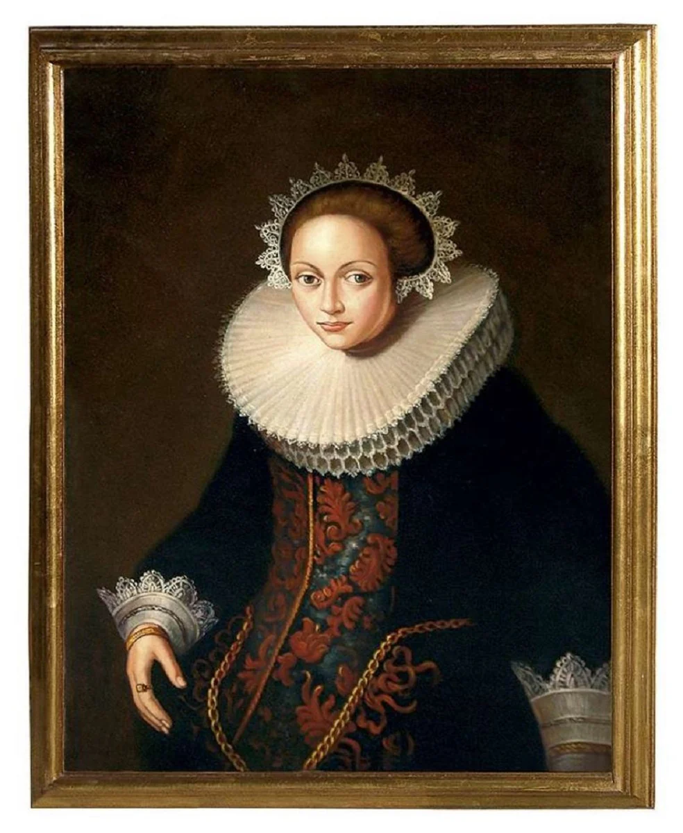 Casa Padrino pintura al óleo barroco de lujo dama multicolor / oro 55 x A. 65 cm - Cuadro pintado a mano en estilo barroco - Decoración mural barroco