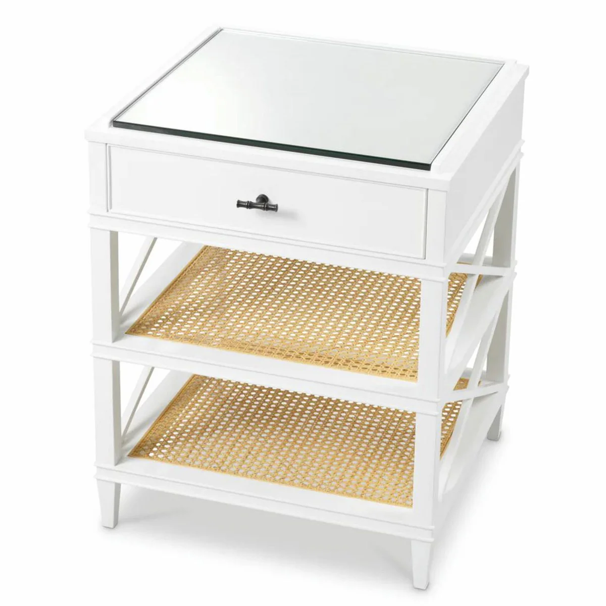 Casa Padrino mesa auxiliar de lujo de caoba con caj¨®n y tapa de vidrio A. 76 cm