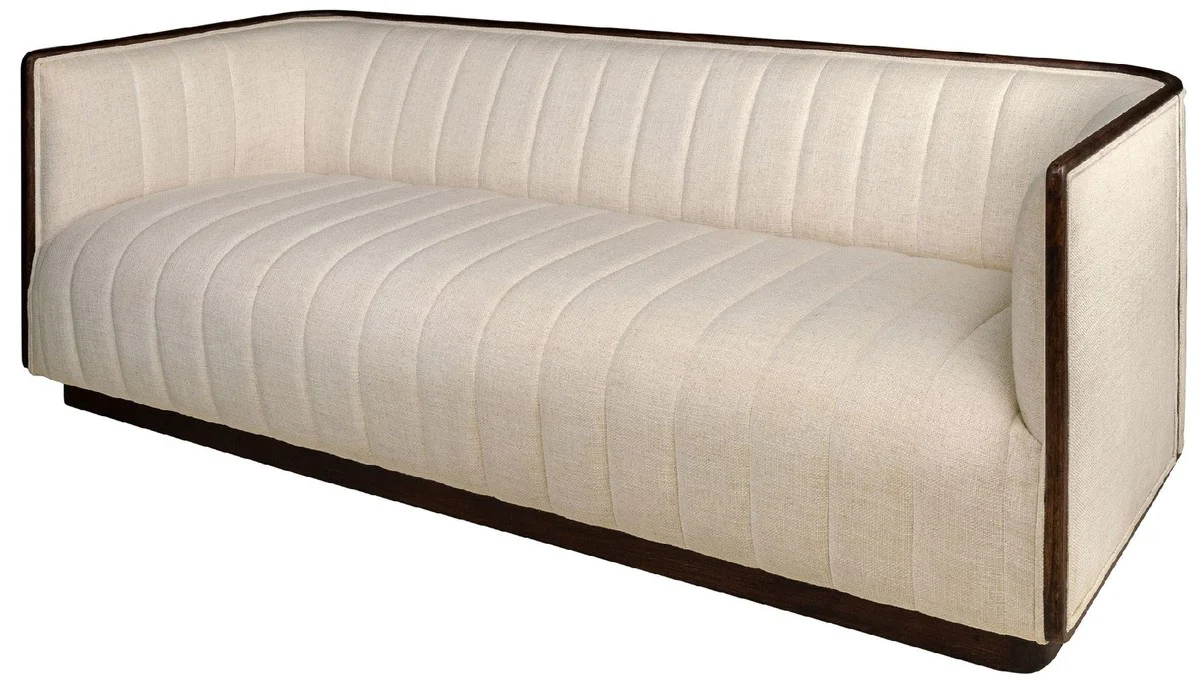 Casa Padrino sof¨¢ de lujo beige / marr¨®n oscuro 202 x 82,5 x A. 75,5 cm - Sof¨¢ de sal¨®n con fina madera de mindi y tejido de s¨¦samo - Muebles de Sal¨®n - Calidad de Lujo