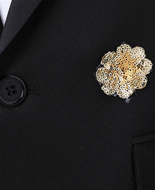 Elegant Floral Sequin Lapel Collar Blazer & Pants 2Pcs Set