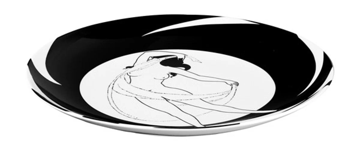 Handmade porcelain bowl with a motif of Audrey Beardsley  Dancing woman with towel , diameter 30 cm - finest quality from the Tettau porcelain factory - beautiful flat dish