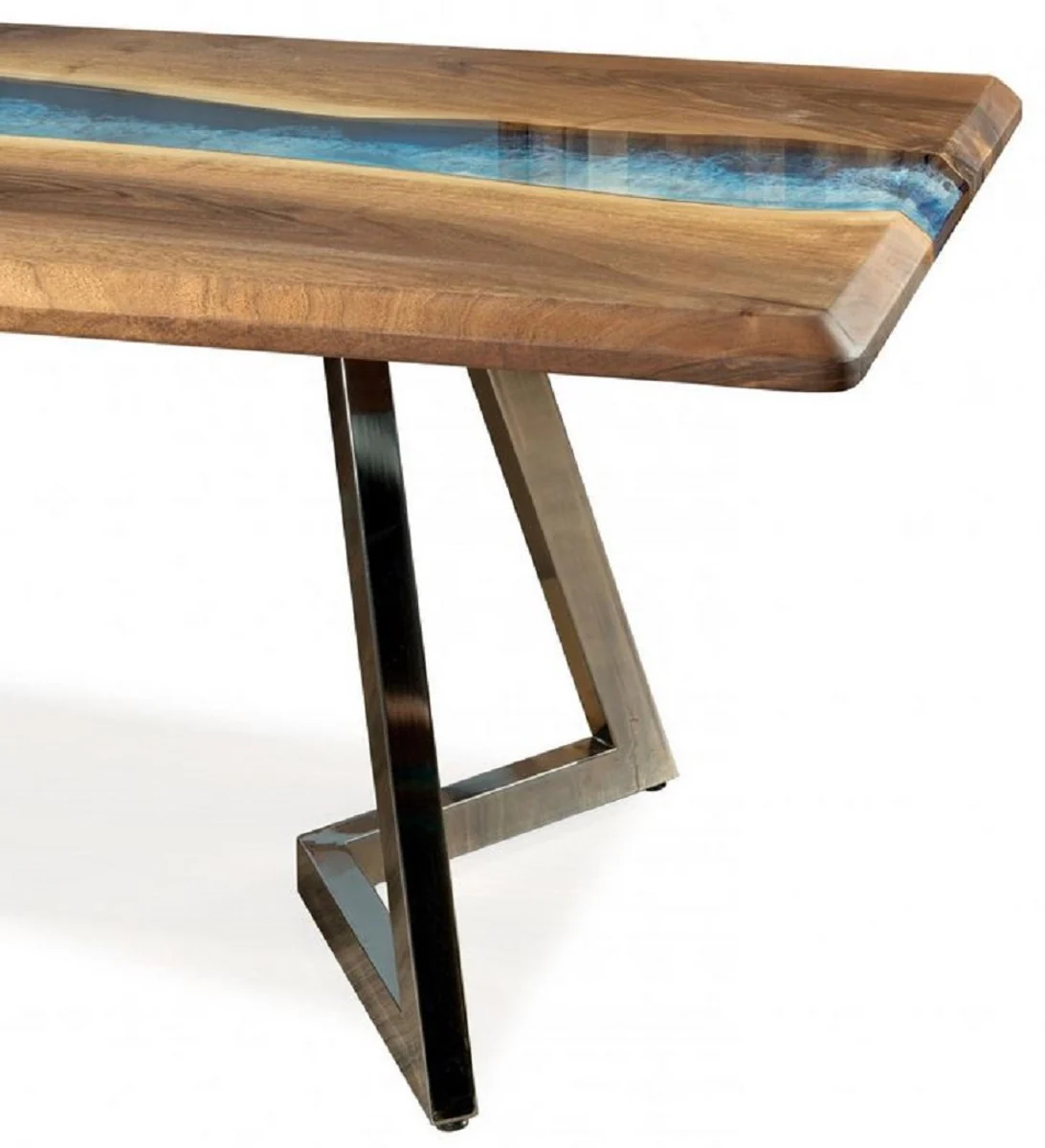 Casa Padrino mesa de comedor de lujo marr¨®n / azul / plata 250 x 100 x A. 76 cm - Mesa de cocina rectangular con resina epoxi - Muebles de comedor - Muebles de resina epoxi - Muebles de lujo