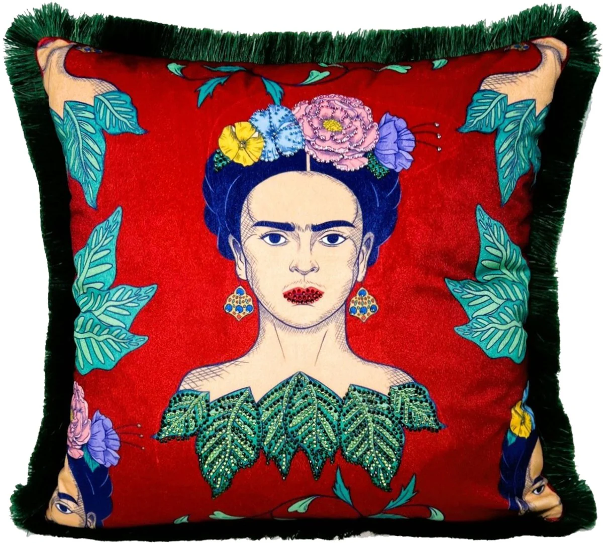 Frida Kahlo de Casa Padrino cojín decorativo de lujo con pedrería rojo / colorido