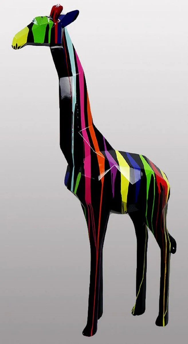 Casa Padrino escultura decorativa de dise?o de lujo jirafa negro / multicolor A. 200 cm - Escultura de jard¨ªn enorme - Escultura de tama?o natural - Escultura decorativa XXL - Figura XXL