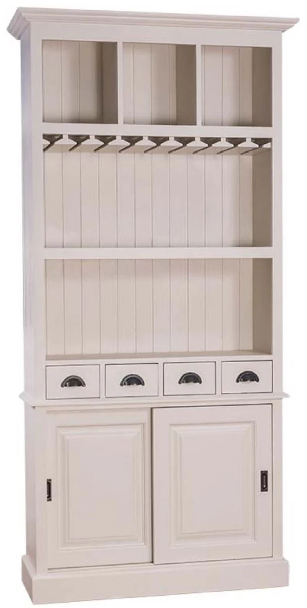 Casa Padrino gabinete de vino de estilo campestre con 2 puertas correderas y 4 cajones gris claro 103 x 36 x H. 210 cm - Gabinete de Bar de Madera Maciza - Mueble Bar de Estilo Campestre