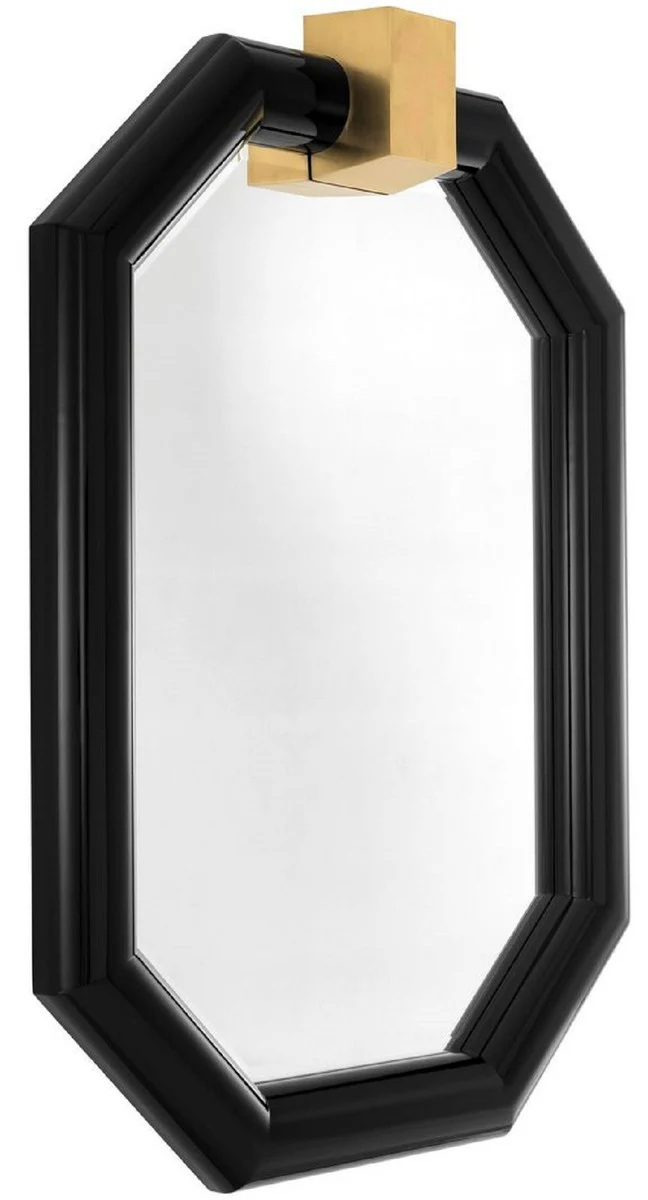 Casa Padrino espejo de pared de lujo negro / lat¨®n 105 x 15 x A. 151 cm - Espejo octogonal de caoba - Calidad de Lujo