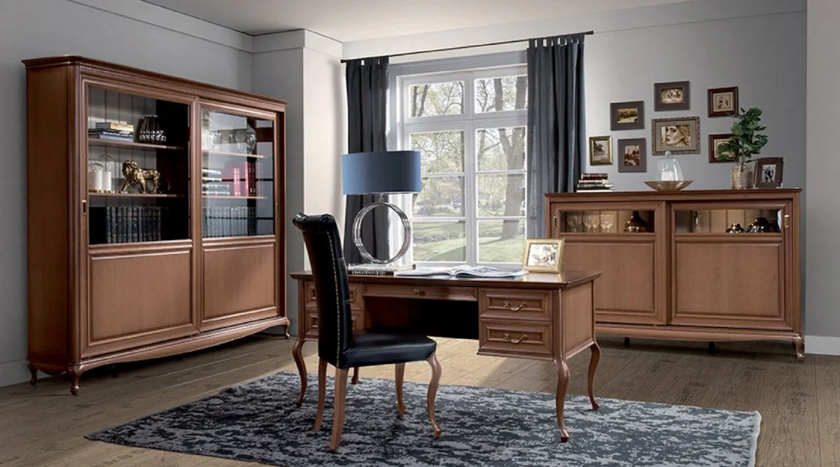 Casa Padrino armario de libros art nouveau de lujo marr¨®n / crema 222,9 x 46,1 x A. 196,6 cm - Armario de madera maciza con 2 puertas correderas - Armario de Sal¨®n - Armario de Oficina