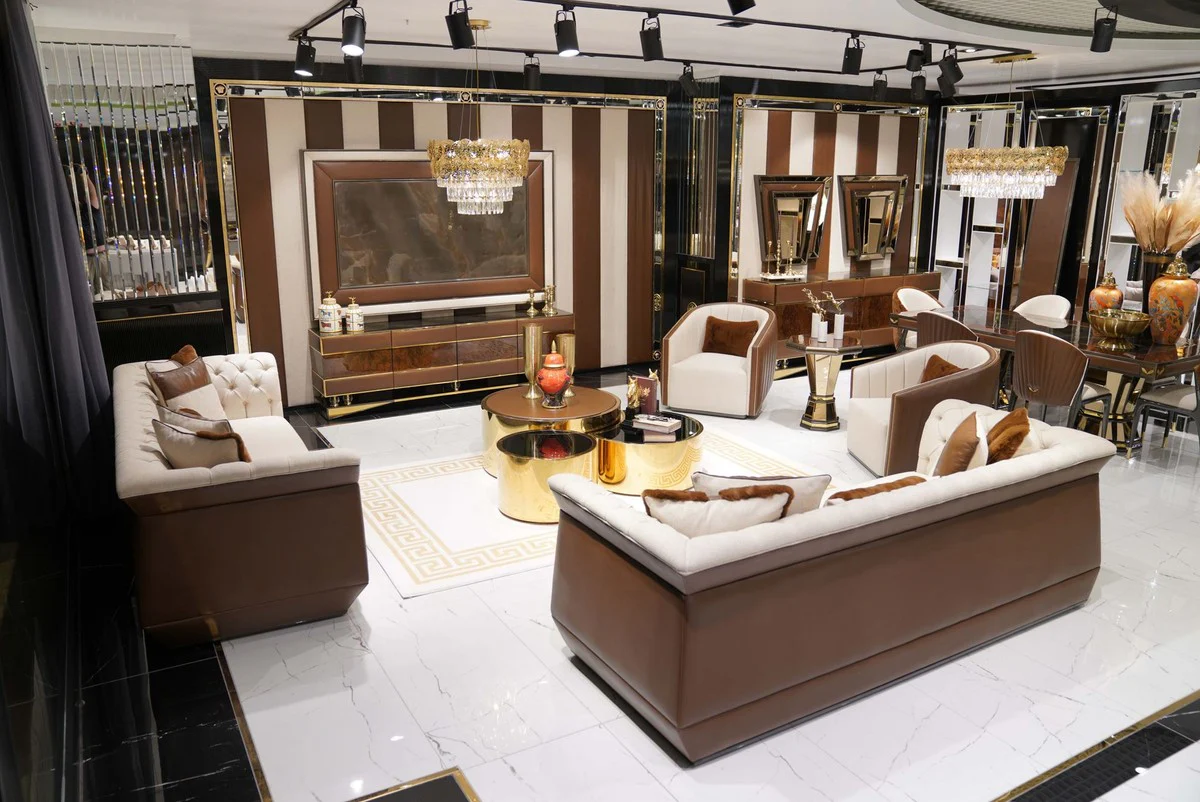 Casa Padrino sof¨¢ Chesterfield de lujo natural / marr¨®n / gris - Sof¨¢ de sal¨®n - Sof¨¢ de hotel - Muebles de sal¨®n - Muebles de hotel - Muebles Chesterfield - Muebles de lujo - Interior de sal¨®n