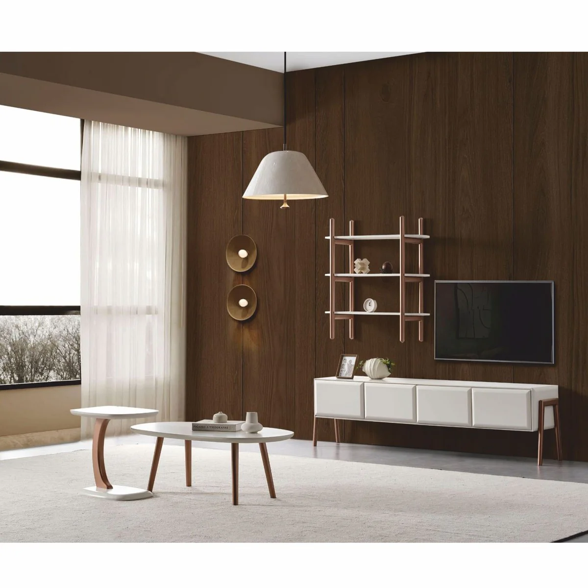 Casa Padrino gabinete de TV de lujo con 4 puertas blanco / marr¨®n 220 cm - Muebles de sal¨®n