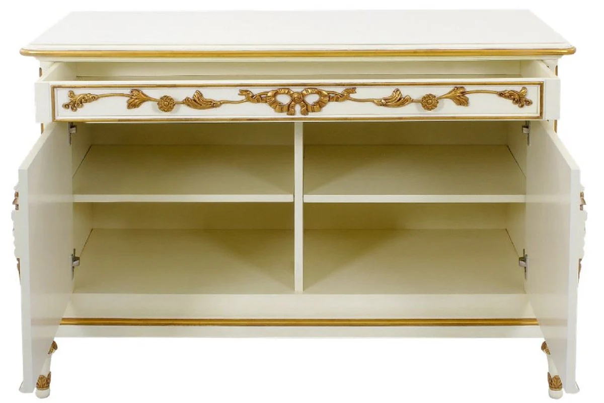 Casa Padrino aparador barroco de lujo crema / blanco / oro - Magnífico mueble de madera maciza con 2 puertas y cajón - Muebles Barroco