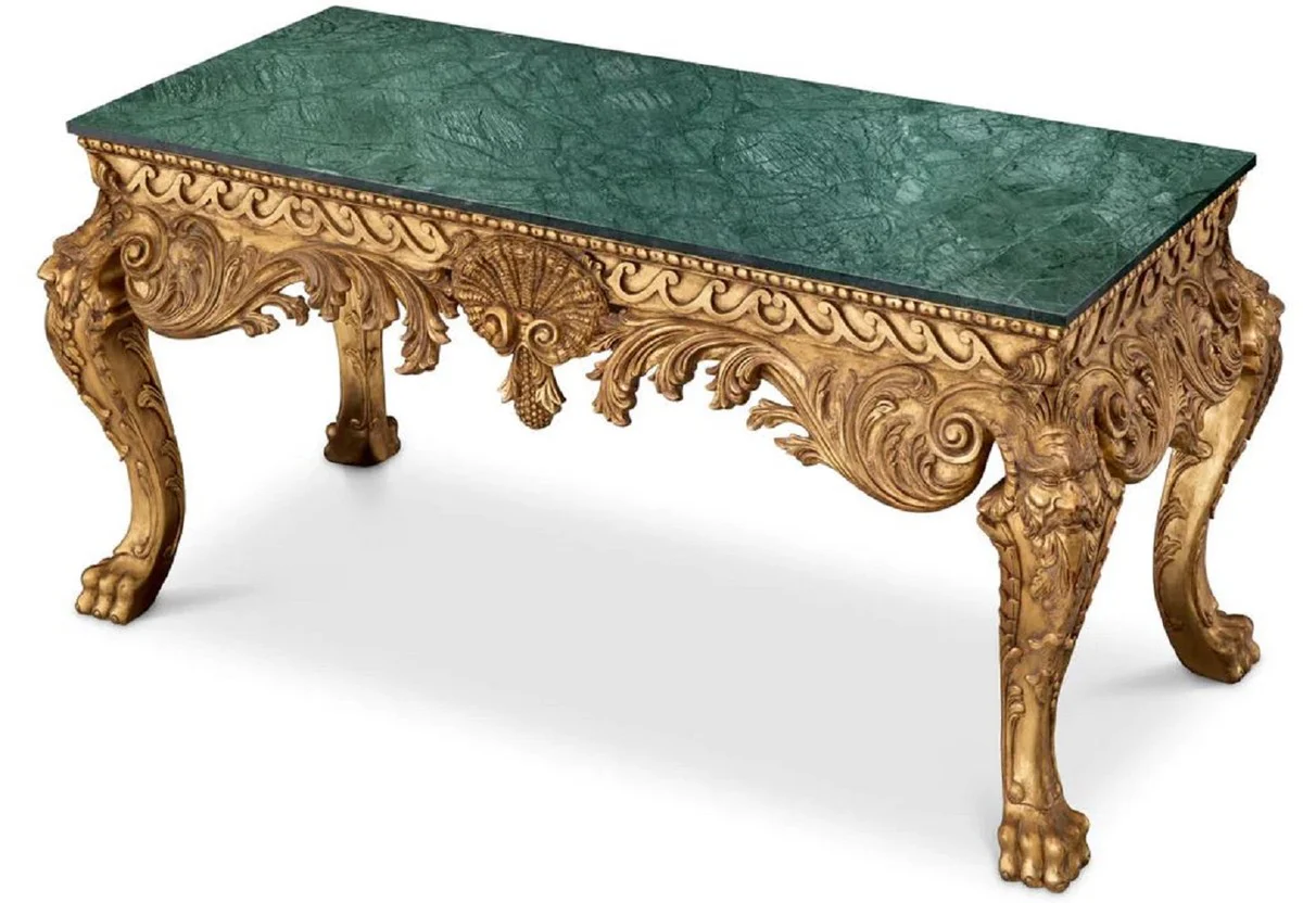 Casa Padrino consola barroco de lujo oro antiguo / verde - Mesa consola hecha a mano de madera maciza con tapa de m¨¢rmol - Muebles de sal¨®n de lujo estilo barroco - Muebles barrocos