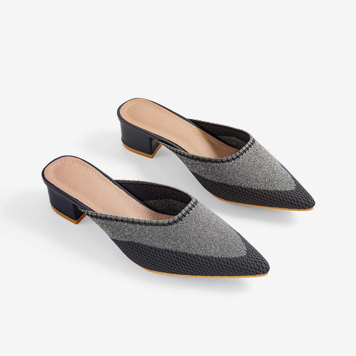 Pointed Toe Mules for Women Breathable Knit Slip-on Flat Shoes