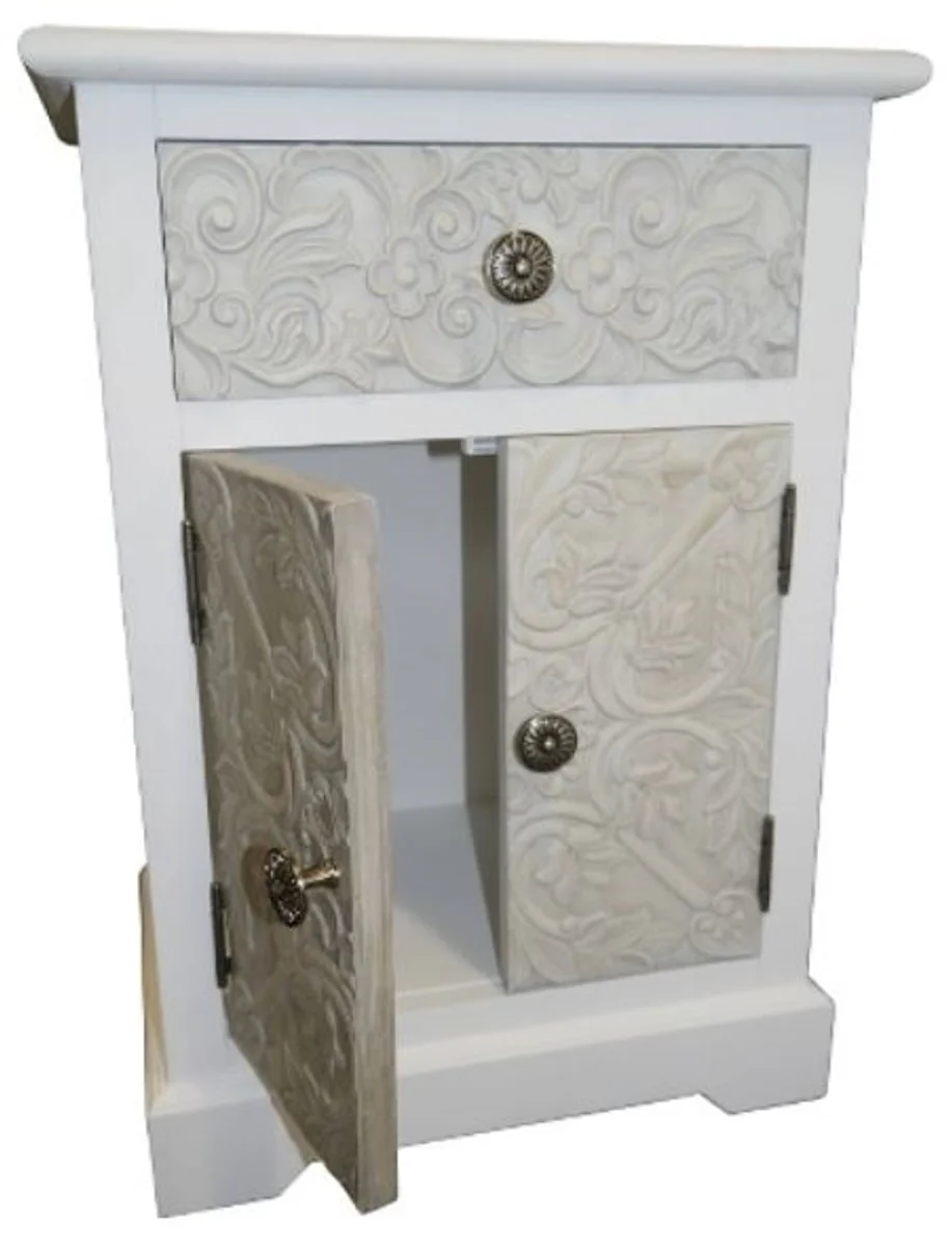 Casa Padrino country style chest of drawers white / multicolor 45 x 32 x H. 64 cm - Handcrafted Chest of Drawers with Drawer and 2 Doors