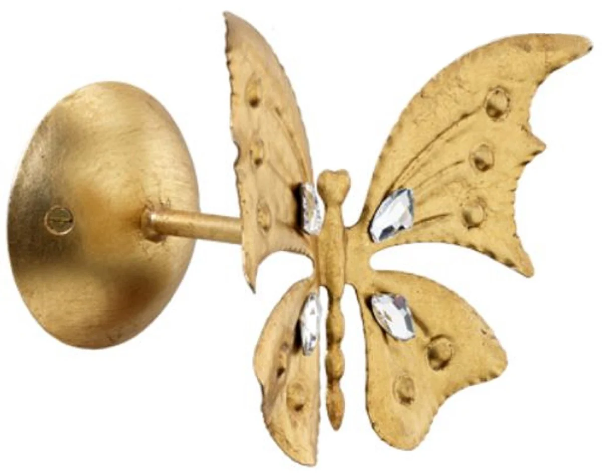Casa Padrino soporte de cortina de lujo mariposa oro 15 x 13 x A. 16 cm - Elegante soporte de cortina de metal con cristal Swarovski - Accesorios decorativos de lujo