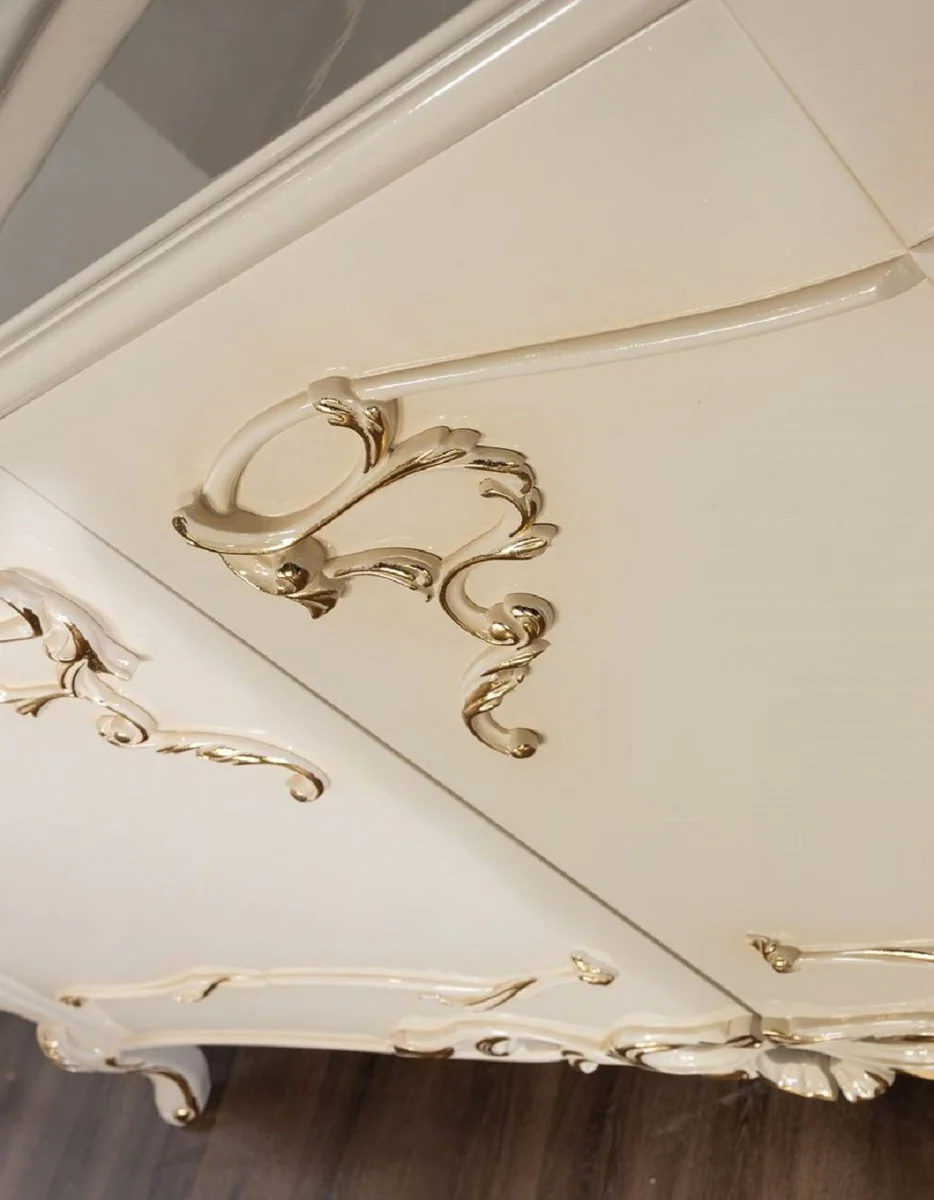 Casa Padrino aparador barroco de lujo blanco / oro - Gabinete de madera maciza de estilo barroco con 4 puertas - Muebles de comedor de lujo en estilo barroco - Muebles de comedor barrocos