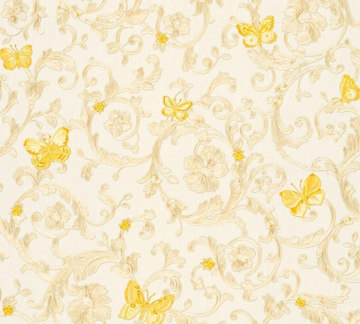 Versace papel pintado barroco no tejido Butterfly Barocco 343251 crema / amarillo / oro - Papel Pintado de Diseño - Calidad de Lujo