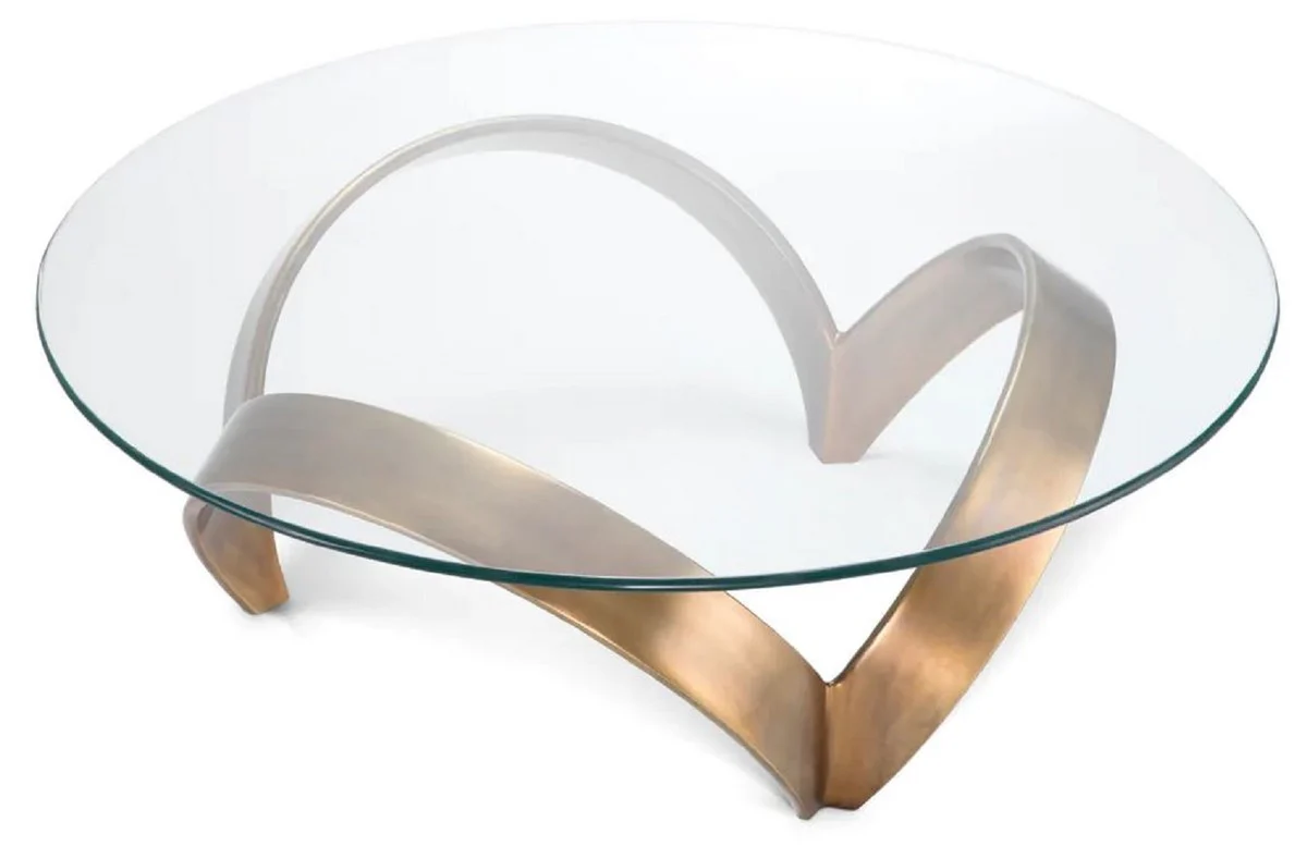 Casa Padrino mesa de centro de lujo lat¨®n vintage ? 110 x A. 36,5 cm - Mesa de sal¨®n redonda de aluminio con tapa de vidrio - Muebles de sal¨®n - Muebles de hotel - Muebles de lujo