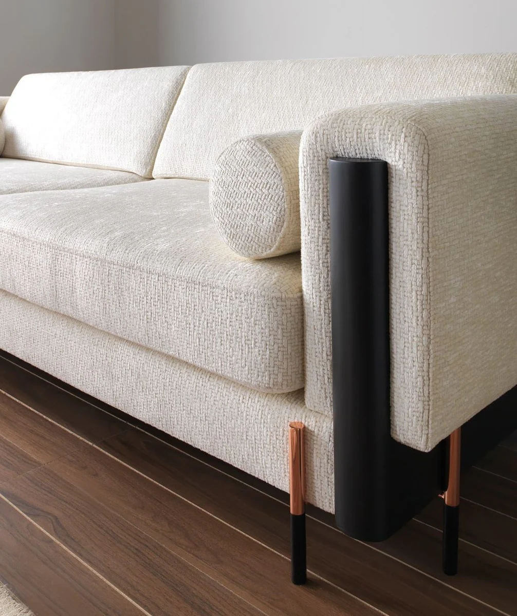 Casa Padrino sof¨¢ de lujo crema blanco / negro mate / cobre 220 x 107 x A. 78 cm - Sof¨¢ de sal¨®n - Sof¨¢ de hotel - Muebles de sal¨®n - Muebles de hotel - Muebles de lujo - Interiores de lujo