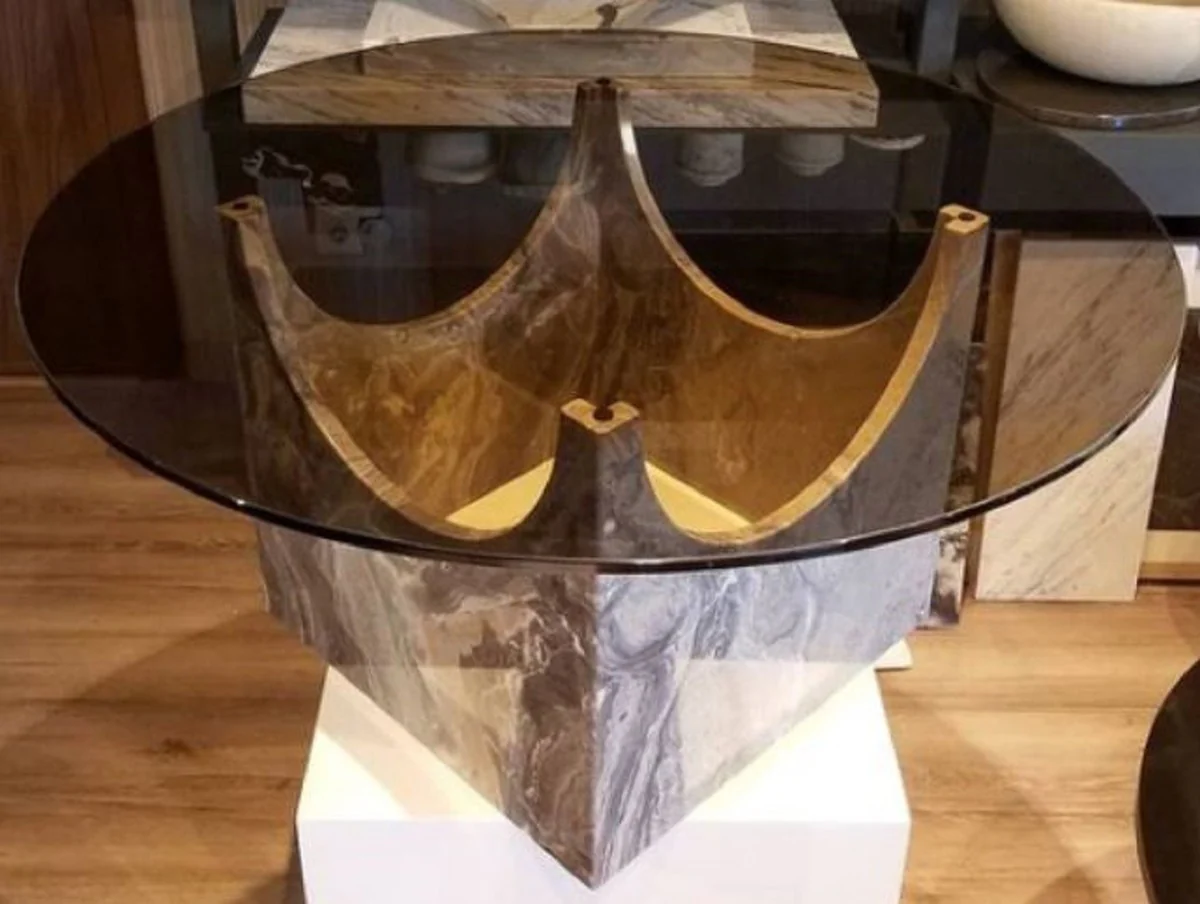 Casa Padrino mesa de centro de m¨¢rmol de lujo placa de vidrio gris / bronce ? 90 x A. 43 cm - Mesa de sal¨®n redonda de m¨¢rmol de alta calidad - Muebles de sal¨®n de lujo