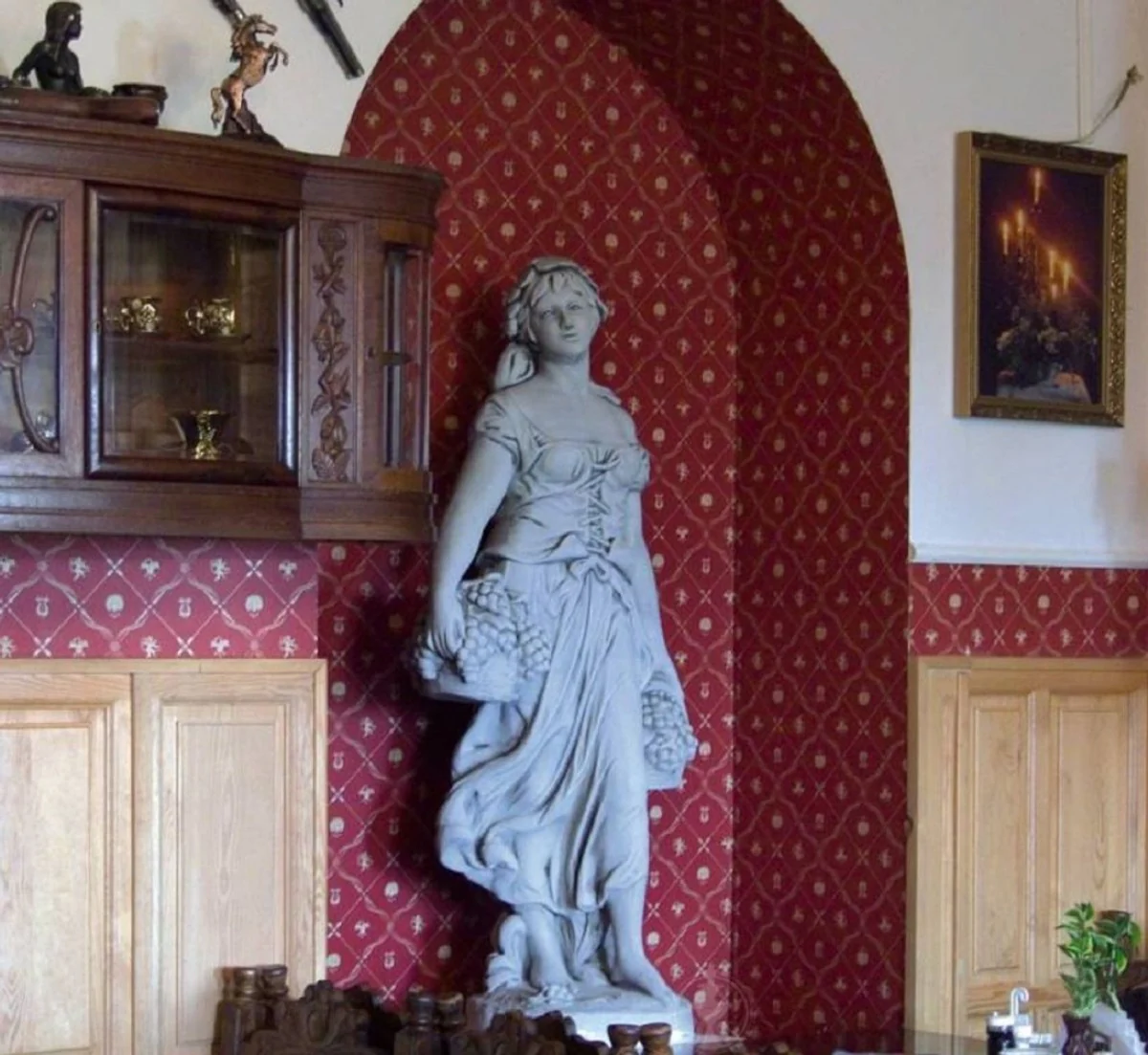 Casa Padrino Escultura de Decoración de Jardín Art Nouveau Mujer con Cestas Gris 43 x 43 x A. 153 cm - Elegante Figura de Jardín - Accesorios de Decoración de Jardín Barrocos y Art Nouveau