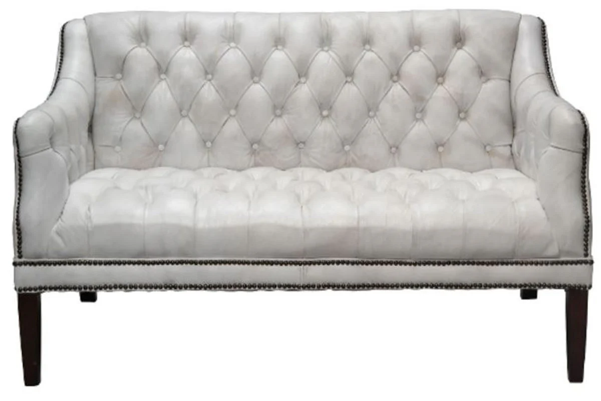 Casa Padrino luxury genuine leather 2 seater sofa vintage white / black 135 x 79 x H. 84 cm - Chesterfield Living Room Furniture