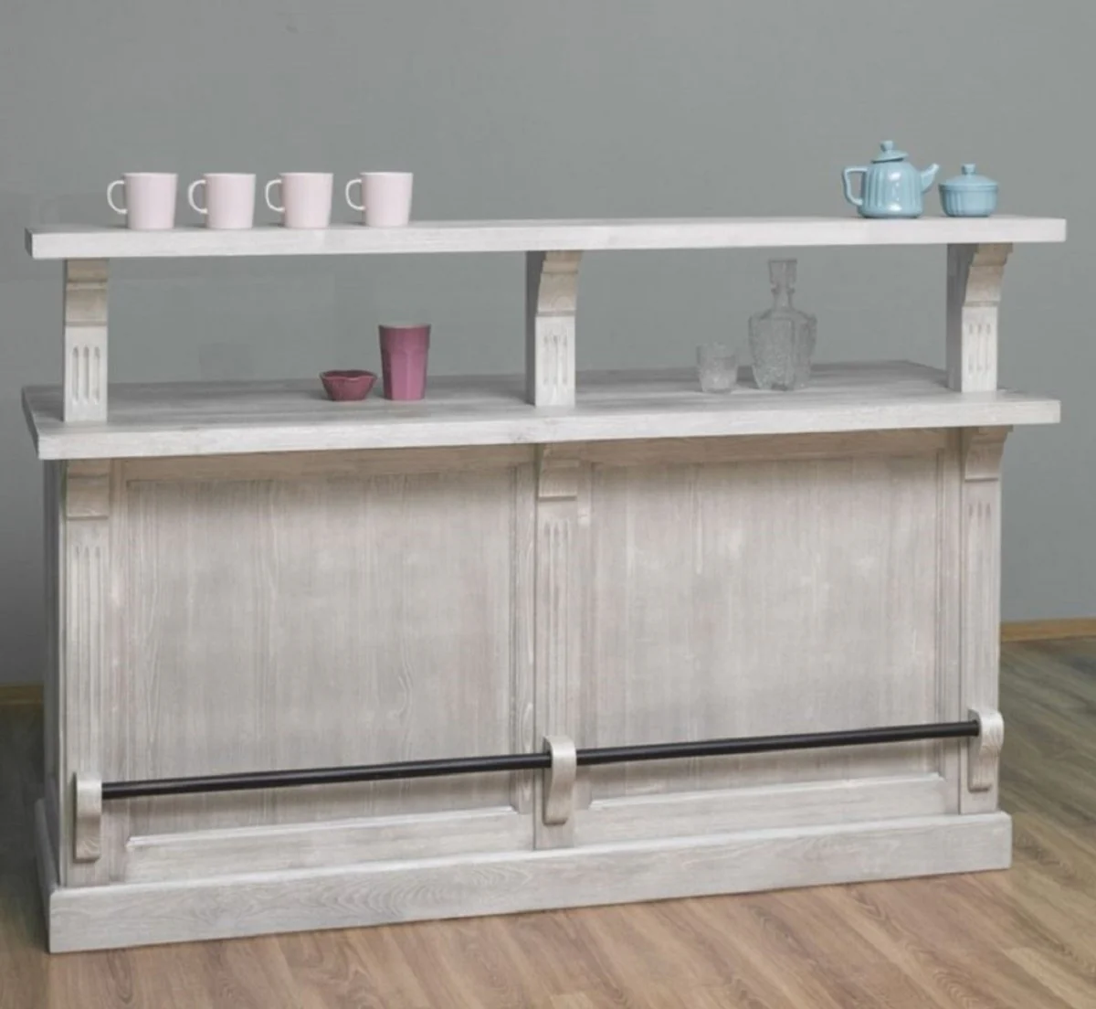 Casa Padrino barra de bar de estilo campestre gris 180 x 68 x A. 120 cm - Barra de bar de madera maciza - Muebles de bar de madera maciza - Muebles de bar en estilo campestre