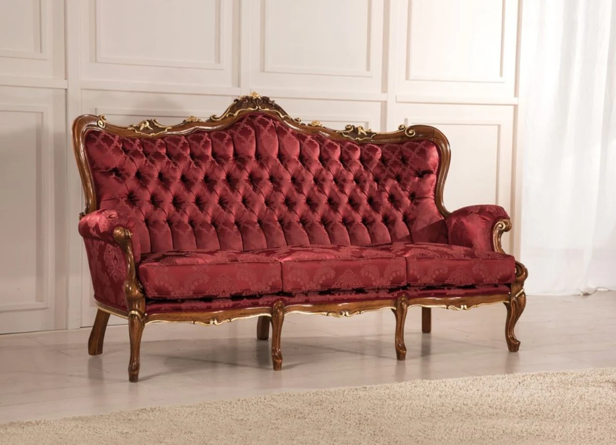 Casa Padrino sof¨¢ de sal¨®n barroco de lujo con elegante dise?o rojo burdeos / marr¨®n / oro 200 x 90 x A. 115 cm - Muebles de sal¨®n de estilo barroco - Noble y Adornado