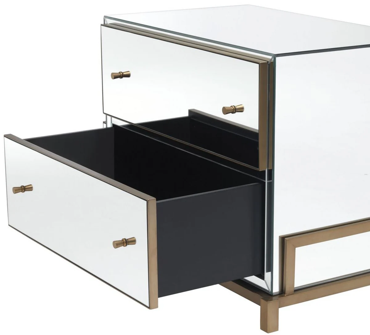 Casa Padrino mesita de noche de vidrio espejo de lujo latón 81,5 x 52 x A. 62 cm - Tocador de noche con espejo con 2 cajones - Muebles de Dormitorio