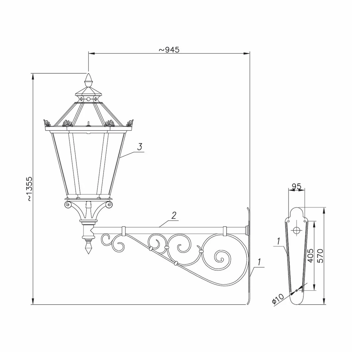 Casa Padrino l¨¢mpara de pared de exteriores barroco negro A. 135,5 cm - Iluminaci¨®n exterior