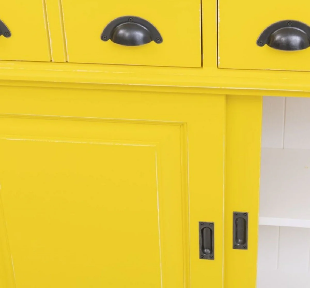 Casa Padrino armario de bar de madera maciza de estilo campestre amarillo / blanco 151 x 36 x A. 210 cm - Gabinete de vino de madera maciza estilo campestre - Mueble bar de estilo campestre