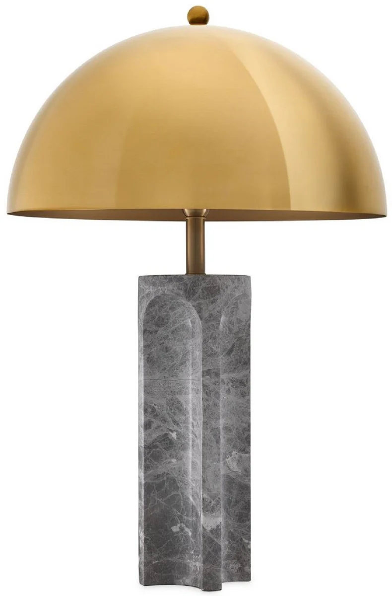 Casa Padrino lámpara de mesa de lujo gris / latón antiguo Ø 50 x A. 76 cm - Lámpara de escritorio moderna de mármol con pantalla redonda de metal - Luces de Lujo