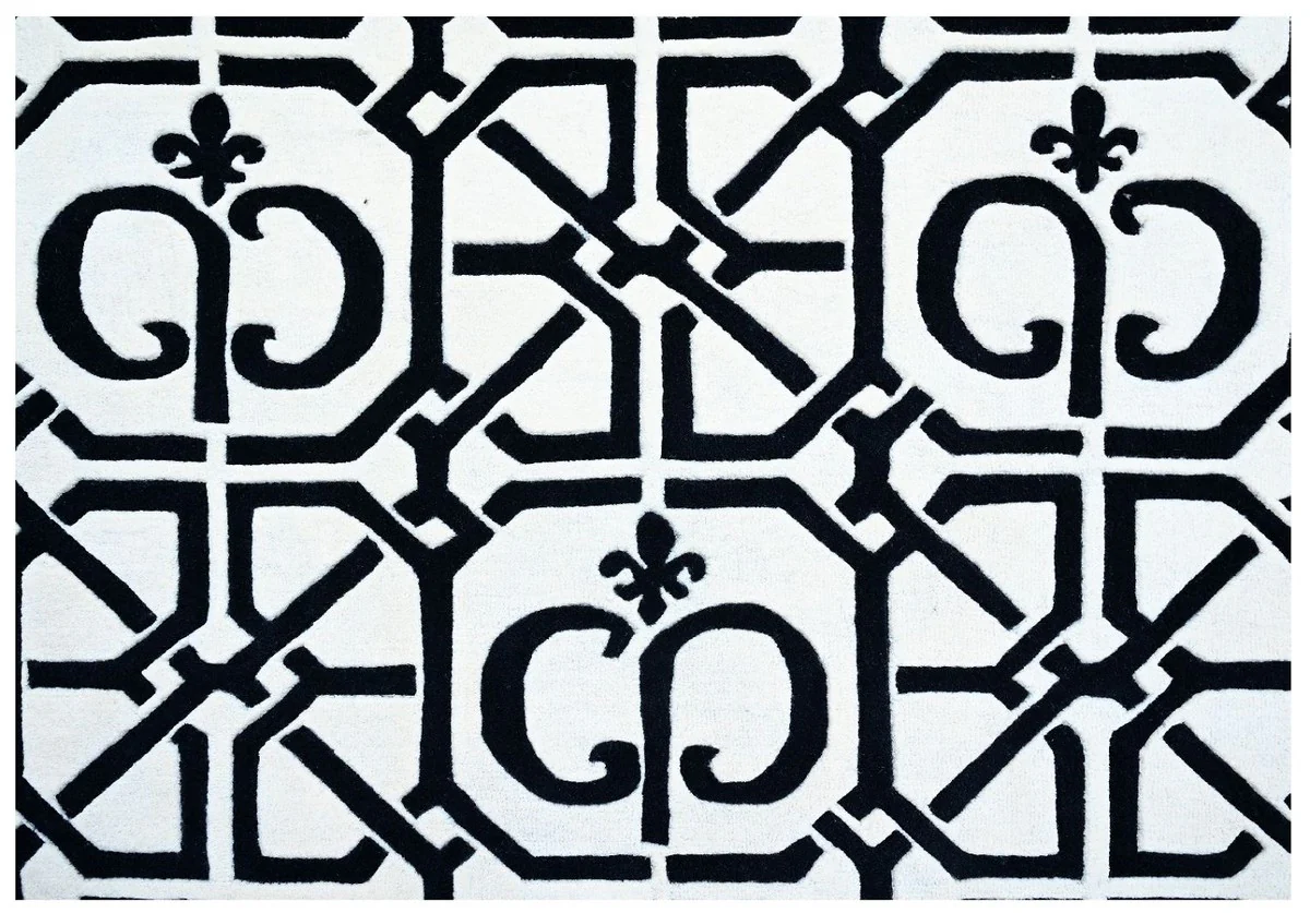 Casa Padrino Alfombra de Salón Barroco de Lujo Blanco / Negro - Varios Tamaños