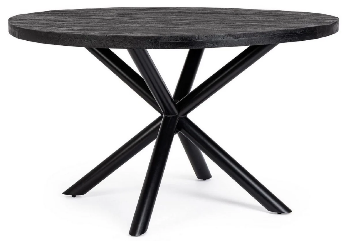 Casa Padrino mesa de comedor de lujo negro ? 130 x A. 76 cm - Mesa de cocina redonda con tablero de madera maciza y patas de acero pintado en polvo - Muebles de comedor - Muebles de lujo