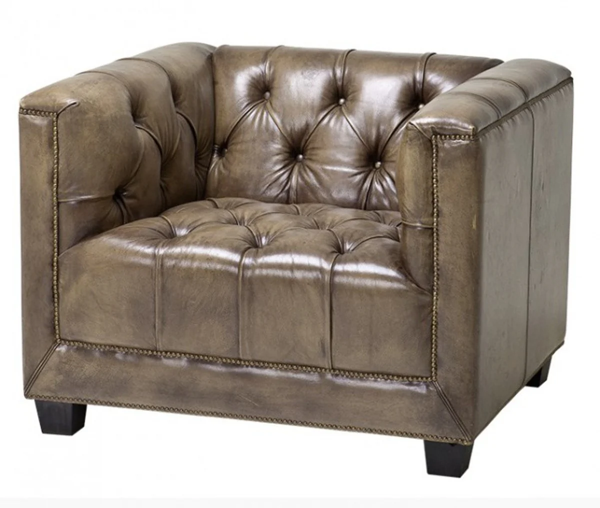 Casa Padrino Chesterfield luxury leather armchair cube Olive Vintage Leather - Club Chair