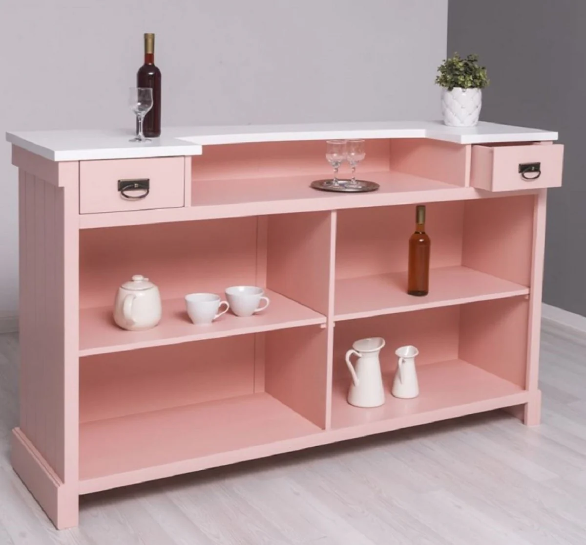 Casa Padrino barra de bar de estilo campestre rosa / blanco 180 x 51 x A. 107 cm - Barra de bar de madera maciza - Muebles de bar de madera maciza - Muebles de bar en estilo campestre
