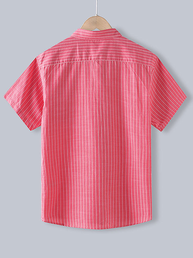 Men Cotton Striped Button Up Shirt