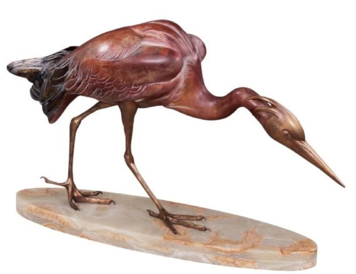 Casa Padrino figura de bronce de lujo garza multicolor 78 x 21 x H. 45 cm - Escultura de Bronce de Lujo sobre Base de Mármol