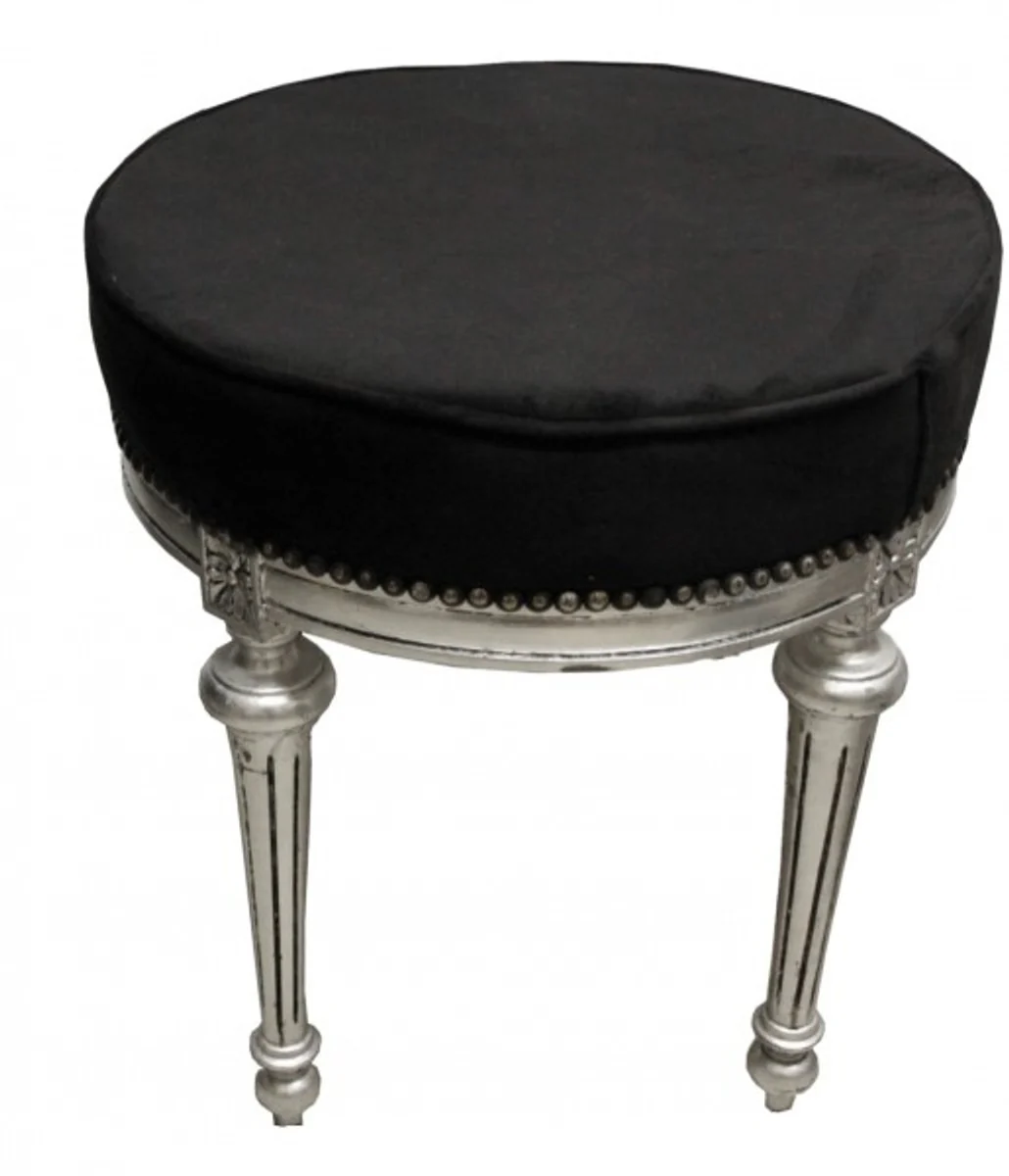 Casa Padrino barroco de heces / taburete redondo Negro / Plata