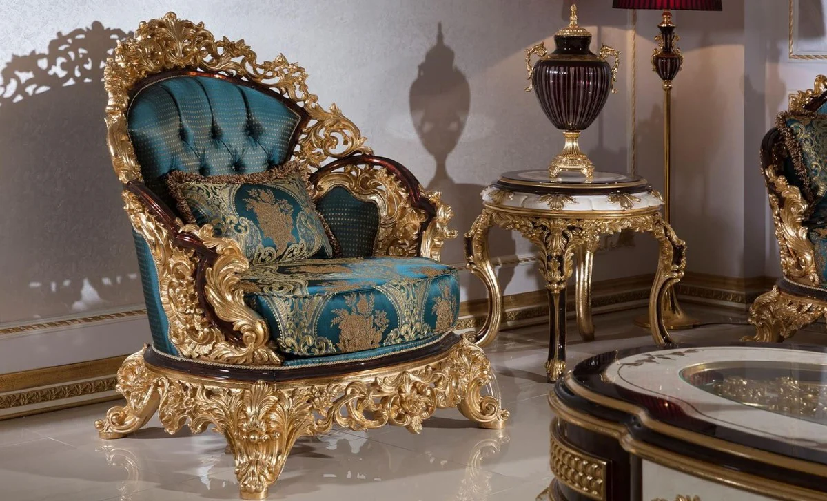 Casa Padrino mesa auxiliar barroco de lujo blanco / marr¨®n / oro - Magn¨ªfica mesa de madera maciza en estilo barroco - Muebles de sal¨®n barrocos - Noble y Magn¨ªfica