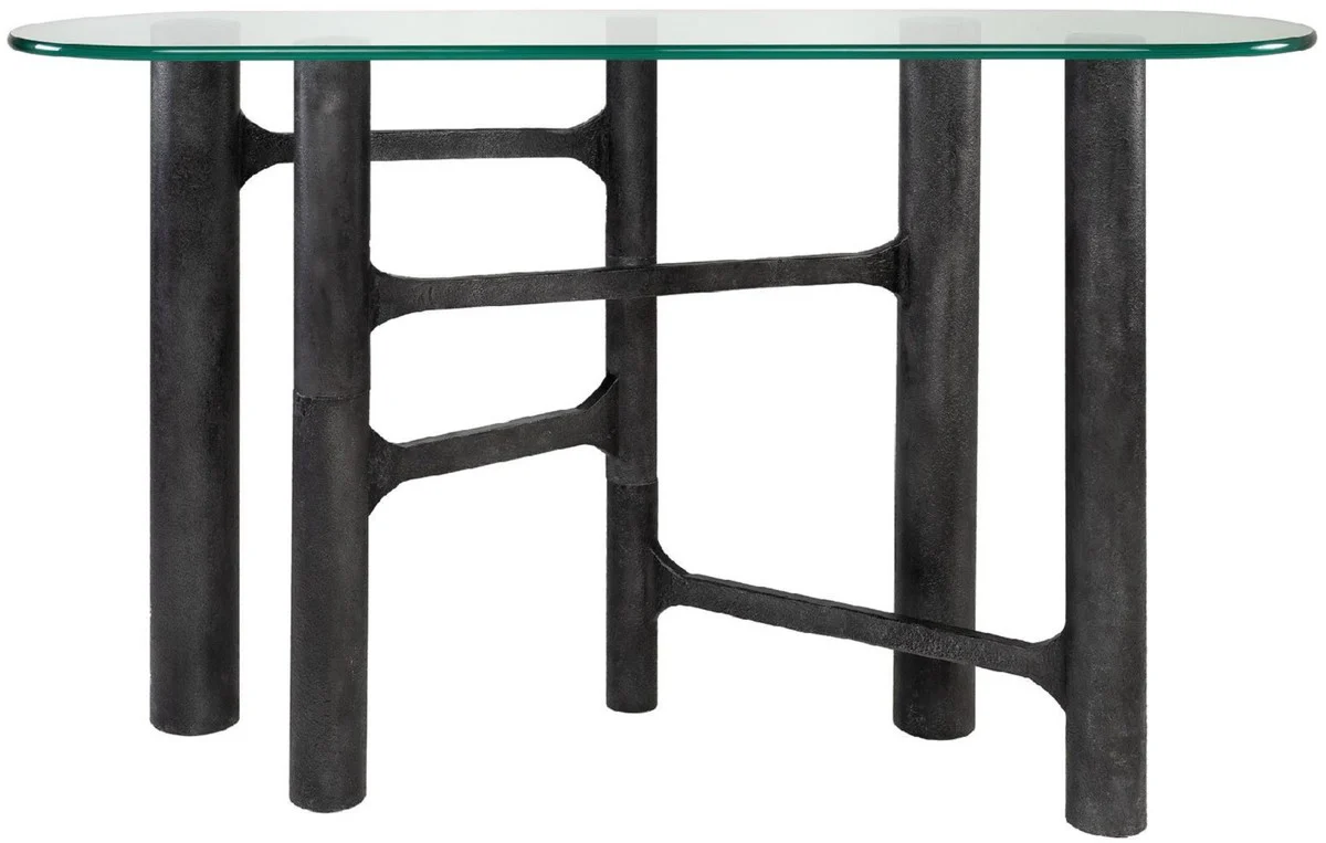 Casa Padrino consola de lujo negro antiguo 140 x 45 x A. 81 cm - Consola de aluminio con tapa de vidrio - Muebles de lujo - Muebles de sal¨®n - Interiores de lujo