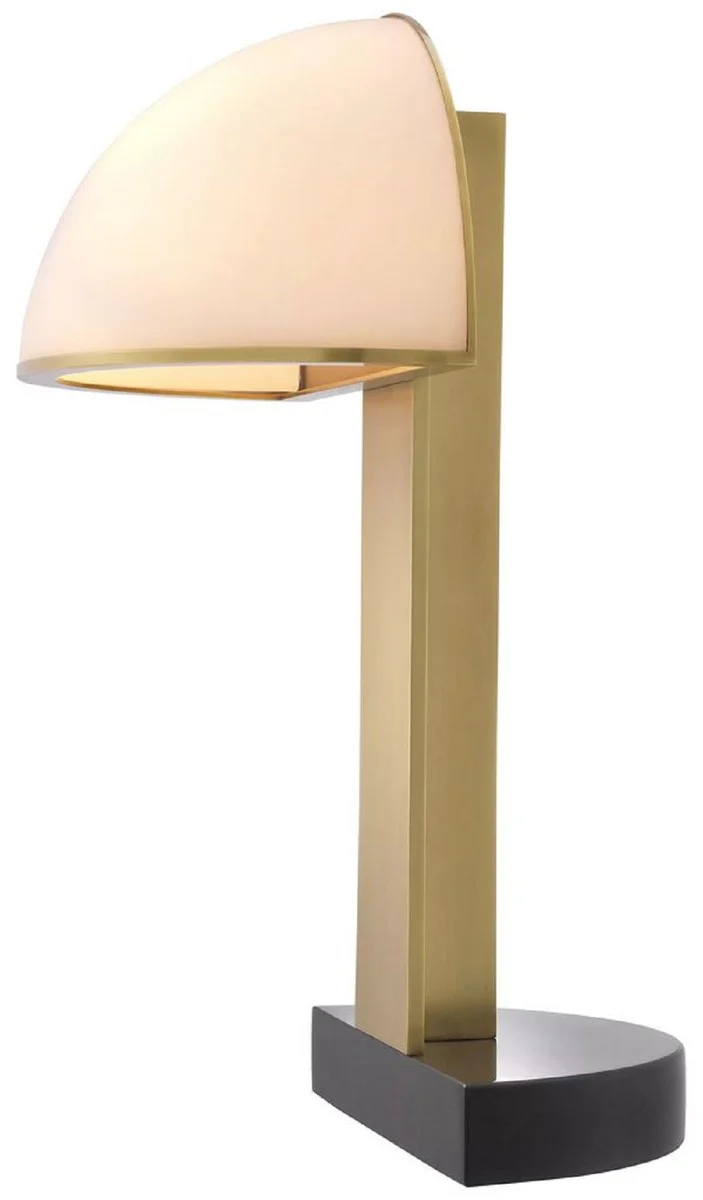 Casa Padrino lámpara de mesa de lujo latón antiguo / blanco / negro 34,5 x 37,5 x A. 63 cm - Lámpara de escritorio moderna con pantalla semicircular de vidrio - Colección de Lujo