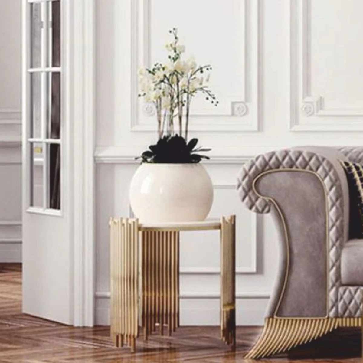 Casa Padrino mesa auxiliar de lujo con tablero de m¨¢rmol artificial blanco / oro ? 59 cm