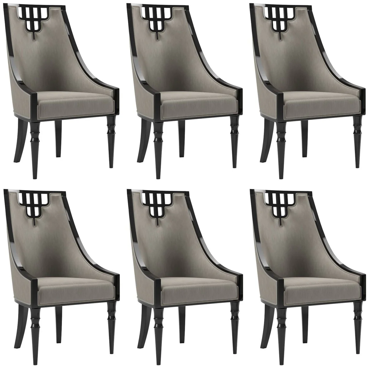 Casa Padrino conjunto de sillas de comedor Art Deco de lujo gris / negro 55 x 55 x A. 105 cm - Sillas de cocina noble conjunto de 6 - Muebles de Comedor Art Deco