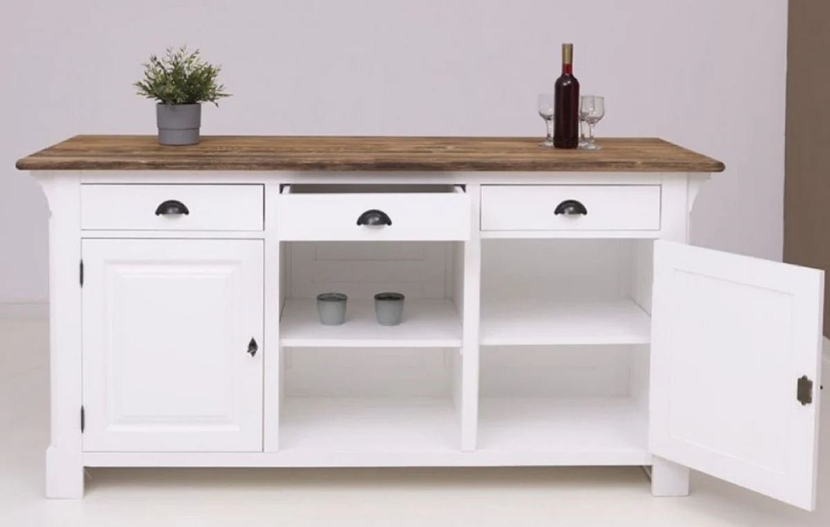 Casa Padrino barra de bar de estilo campestre blanco / marr¨®n oscuro 191 x 68 x A. 95 cm - Mesa de bar de madera maciza - Muebles de bar de madera maciza en estilo campestre