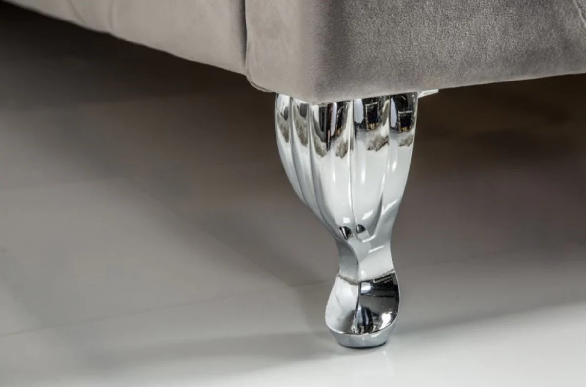 Casa Padrino cama doble Chesterfield de terciopelo gris plata / plata 190 x 215 x A. 130 cm - Cama de madera maciza con cabecero - Muebles de Dormitorio Chesterfield