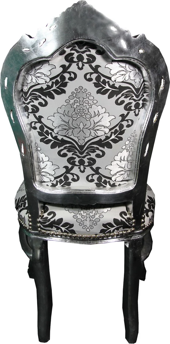 Silla de comedor barroco Casa Padrino Silver Black Pattern / Silver sin brazos - Muebles antiguos